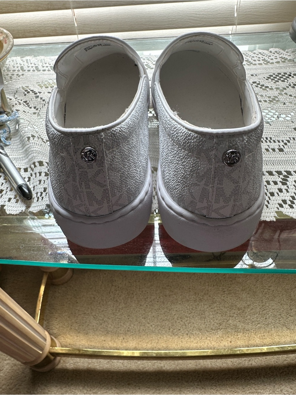 Michael Kors Women’s White Logo Canvas Slip-On beautiful Sneakers
